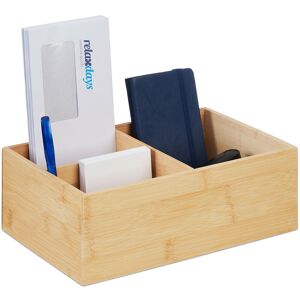 Relaxdays - Bamboo Organiser, 3 Compartments, Desk Utensils, Cosmetics, for Office or Bathroom, 9.5 x 28 x 19 cm Natural