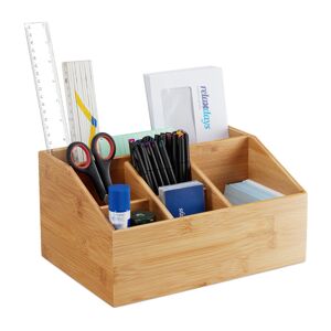 Relaxdays - Bamboo Organizer, 6 Compartments, With Pen Holder, A5 Letter Rack, Office Tidy, hwd 14x28x19.5 cm, Natural