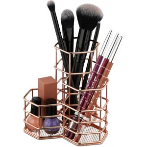 Relaxdays - Brush Holder, 3 Compartments, Hexagon, h x w x d 12.5 x 12 x 12.5 cm, Wire, Pen Holder, Organiser, Rosegold