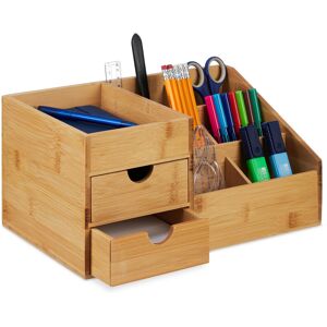 Relaxdays - Desk Organiser, 2 Drawers, 7 Compartments, Bamboo, HxWxD: 15.5 x 33 x 20.5 cm, Utensils Storage, Natural