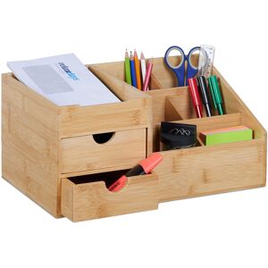 Relaxdays - Desk Organiser, Pen Holder, Drawers, 7 Compartments, HxWxD: 15.5x33x20.5 cm, Office Organiser, Bamboo, Natural