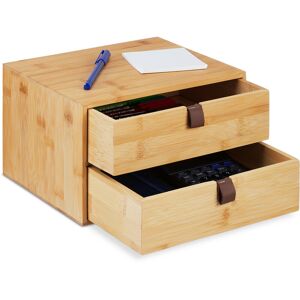 Relaxdays - Desk Organiser, 2 Drawers, Compartments, Bamboo, HxWxD: 14.5 x 25 x 20 cm, Office Utensils Storage, Natural