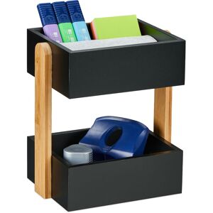 Relaxdays - Desk Organiser, 2 Open Compartments, Bamboo & mdf, Storage Box Office, hwd: 25 x 22 x 16.5 cm, Black/Natural