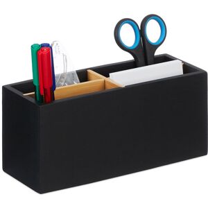 Relaxdays - Desk Organiser, Bamboo, 4 Compartments, for Office Supplies & Cosmetics, Pen Holder, hwd: 8 x 21 x 9 cm, Black