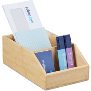 Relaxdays - Desk Organiser, Bamboo Organiser, 3 Compartments, h x w x d: 9 x 15.5 x 25.5 cm, Utensil Box, Pen Pot, Brown