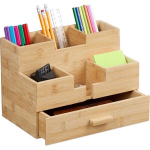 Relaxdays - Desk Organiser, Drawer & Pen Holder, 6 Compartments, HxWxD: 18 x 26 x 17 cm, Office Organiser, Bamboo, Natural