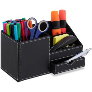 Relaxdays - Desk Organiser, for Office and Home, 3 Compartments & Drawer, hwd: 12 x 22.5 x 11 cm, Pen Holder, Black/White