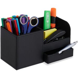 Relaxdays - Desk Organiser, for Office and Home, 3 Compartments & Drawer, Stationary Holder, hwd: 12 x 22.5 x 11 cm, Black