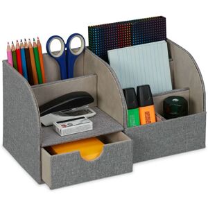 Relaxdays - Desk Organiser, Office, with Drawer and 6 Compartments, Linen Look, hwd: 14.5 x 28 x 14.5 cm, Pen Holder, Grey