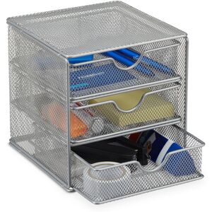 Desk Organizer, Metal Mesh Storage Box, File Sorter, Stationery Office Tray, hwd: 17x16x17 cm, Silver - Relaxdays