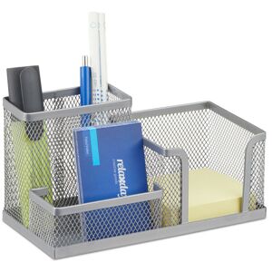 Relaxdays - Desk Organizer, Stationary Tray with Pen Holder & Note Box, hwd: 10x18.5x9.5 cm, Silver