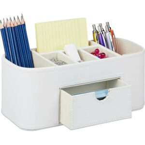 Relaxdays - Desk Organiser, 7 compartments, Leather-look Pen Holder, h x w x d: 10.5 x 26 x 11.5 cm, White