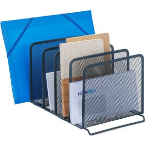 Document Holder, 5 Compartments, Mesh Design, File Rack, h x w x d: 19 x 20.5 x 37.5 cm, Metal, Grey - Relaxdays