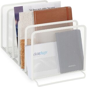 Relaxdays - Document Holder, 5 Compartments, Mesh Design, File Rack, h x w x d: 19 x 20.5 x 37.5 cm, Metal, White