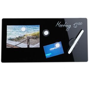 Glass Magnetic Dry Erase Memo Board, Writable, 3 Magnets, Safety Glass Magnet Board 20 x 40 cm, Black - Relaxdays