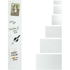 Glass Magnetic Dry Erase Memo Board 15 x 80 cm, Writable, 3 Magnets, Safety Glass Magnet Board, White - Relaxdays