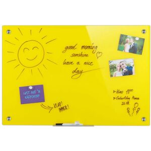 Glass Magnetic Board, Memo Board, Writable, Pen Holder, Scratch Resistant Safety Glass, Glass Magnetic Board, 60x90 cm, Yellow - Relaxdays