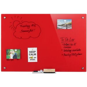 Glass Magnetic Board, Memo Board, Writable, Pen Holder, Scratch Resistant Safety Glass, Glass Magnetic Board, 60x90 cm, Red - Relaxdays