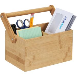 Relaxdays - Organiser, Carrying Handle, 4 Compartments, Storage, Bamboo, h x w x d: 24 x 26 x 15 cm, Natural