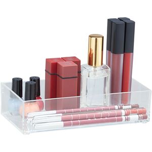 Relaxdays - Plastic Organiser Box, Open, Acrylic, Makeup, Office, Storage, Compartments, HxWxD: 5x19x9.5 cm, Transparent