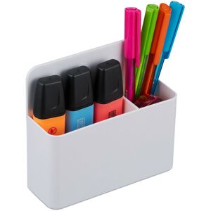 Pen Holder, Set of 2, Magnetic, Office Organiser, HxWxD: 11.5 x 12.5 x 4 cm, Wall Accessory, Pencil Cup, White - Relaxdays