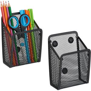 Pen Holder Set of 2, Magnetic, Utensils Organiser, Versatile Wall Storage Accessory, hwd: 13.5x9.5x7 cm, Black - Relaxdays