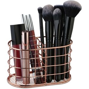 Relaxdays - Pencil Pot, 2 Compartments, Pen Holder, Makeup Brush Storage, Bathroom, Office, HxWxD: 9 x 15 x 8cm, Rose Gold