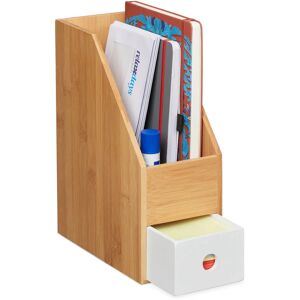 Relaxdays Standing File, A4 Size Paper, Desk Organiser, Dimensions H x W x D 30 x 12 x 23 cm, Bamboo, Natural/White