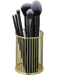 Relaxdays Round Pen Holder, Modern Decorative Design, Makeup Brush Organiser, Wired, Pencil Cup Desk, HxØ: 10x8cm, Gold