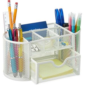 Relaxdays - Desk Organiser, Modern Look, Metal Mesh, Total Dimensions: h x w x d approx. 10.5 x 22 x 11 cm, White