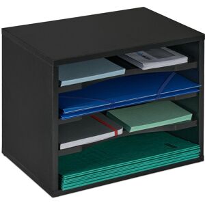 Relaxdays Document Tray, 4 Compartments, Desk Organiser H x W x D 28 x 35.5 x 25 cm, Black