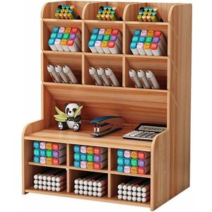 HÉLOISE Wooden Multi-Function Pen Storage Box Home Desktop Organizer Large Capacity Multi-Function Pen Holder Storage Box for Home Office School (Cherry)