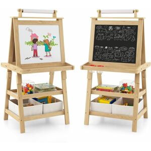 Costway - 3 in 1 Kids Art Easel Double-Sided Blackboard Magnetic Whiteboard w/ Paper Roll