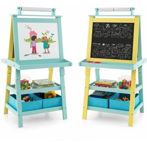Costway - 3 in 1 Kids Art Easel Double-Sided Blackboard Magnetic Whiteboard w/ Paper Roll