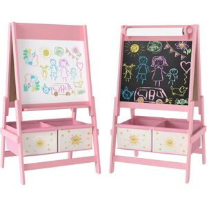 AIYAPLAY 3-in-1 Kids Easel, Double-Sided Art Easel with Paper Roll, Pink