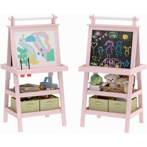 Aiyaplay - Double-Sided Art Easel for Kids w/ Paper Roll, Storage Baskets Pink