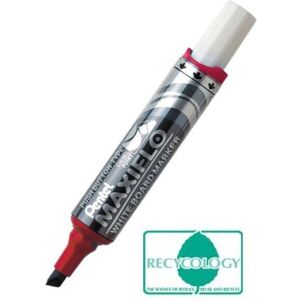 Pentel - Maxiflo Whiteboard Marker Chisel Tip 1.5-6.2mm Line Red (Pack 12)