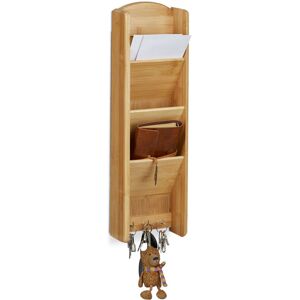 Relaxdays - Bamboo Key Board with Shelf, 3 Compartments, 3 Key Hooks, Wall Organizer, Size: 7.5 x 15 x 49.5 cm, Wood, Natural Brown