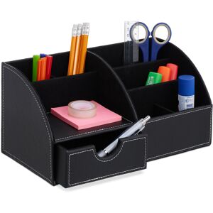Relaxdays - Desk Organiser, for Office and Home, 6 Compartments & Drawer, Stationary Holder, hwd: 14 x 28.5 x 15 cm, Black