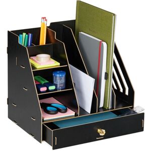 Relaxdays - Desk Organiser, Office Supplies and Documents, Different Size Compartments, diy, mdf, 29.5x33x24 cm, Black
