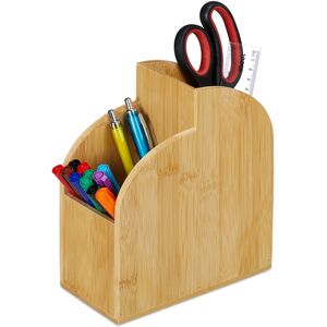 Relaxdays - Pen Holder, Desk Organiser for Office and Home, Stationery and Brushes Storage, hwd 20x17x9 cm, Bamboo, Brown