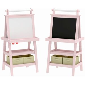 3 in 1 Kids Easel Double-Sided Magnetic Whiteboard and Chalkboard with Paper Roll, Storage Baskets - Pink 3 in 1 Kids Easel Double-Sided Magnetic Whiteboard and Chalkboard with Paper Roll, Storage Baskets - Pink
