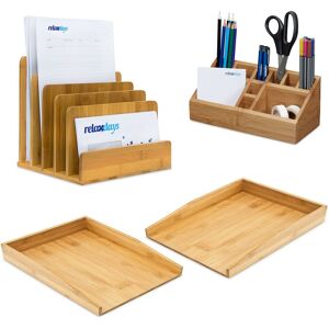 RELAXDAYS 4-piece desk set, bamboo, 2 A4 letter trays, desk organiser, standing document holder, natural RELAXDAYS 4-piece desk set, bamboo, 2 A4 letter trays, desk organiser, standing document holder, natural