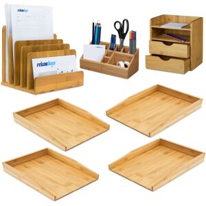 RELAXDAYS 7-piece XL bamboo desk set, 4 A4 letter trays, organiser pen pot, document holder, filing system, natural RELAXDAYS 7-piece XL bamboo desk set, 4 A4 letter trays, organiser pen pot, document holder, filing system, natural