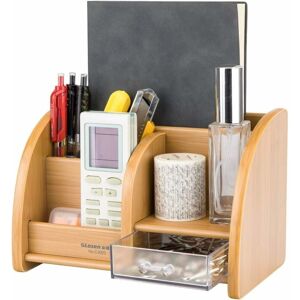 HÉLOISE Bamboo Desk Organizer, Desk Storage with 5 Compartments, Wooden Pen Holder for Desk with Drawer, Practical Stationery Locker for Organized Office for HÉLOISE Bamboo Desk Organizer, Desk Storage with 5 Compartments, Wooden Pen Holder for Desk with Drawer, Practical Stationery Locker for Organized Office for