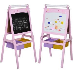Homcom - Kids Wooden Art Easel with Paper Roll Double-Sided Chalkboard, Whiteboard Homcom - Kids Wooden Art Easel with Paper Roll Double-Sided Chalkboard, Whiteboard