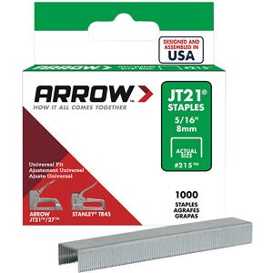 Arrow A215 JT21 T27 Staples 8mm ( 5/16in) (Box 5000) ARRJT21516 Arrow A215 JT21 T27 Staples 8mm ( 5/16in) (Box 5000) ARRJT21516