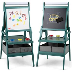 Costway - Kid Easel Double-sided Kids Easel with Magnetic Whiteboard-Green Costway - Kid Easel Double-sided Kids Easel with Magnetic Whiteboard-Green