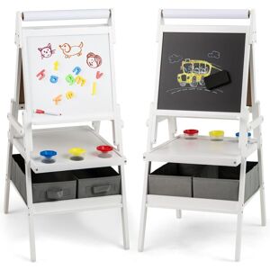 Costway - Kid Easel Double-sided Kids Easel with Magnetic Whiteboard-White Costway - Kid Easel Double-sided Kids Easel with Magnetic Whiteboard-White