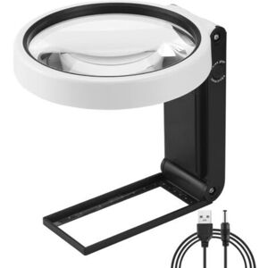 MCBOSON Large 4.35in 10X 30X Magnifying Glass with Light and Stand, Portable Standing LED Illuminated Magnifier, Folding Reading Magnifier for Seniors MCBOSON Large 4.35in 10X 30X Magnifying Glass with Light and Stand, Portable Standing LED Illuminated Magnifier, Folding Reading Magnifier for Seniors